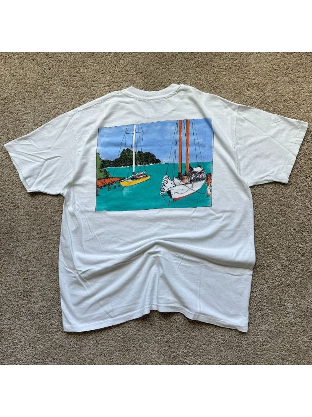 Vintage 90s Key West Sailboat T-Shirt White XL Single Stitch Preppy Coastal FL